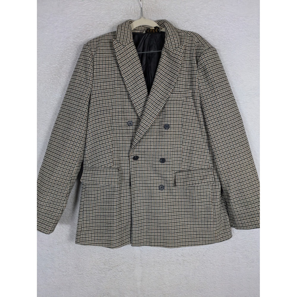Libby Loves Blazer Women's L Brown Houndstooth Double Breasted Oversized Pocket